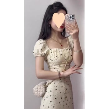 NORNS GIRL haljina od modalne tkanine, stojeći ovratnik, puff kratke rukave, srednja duljina, abstraktni uzorak, street-hipster stil