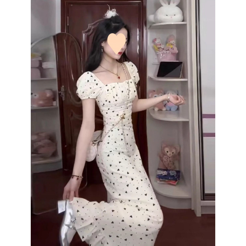 NORNS GIRL haljina od modalne tkanine, stojeći ovratnik, puff kratke rukave, srednja duljina, abstraktni uzorak, street-hipster stil