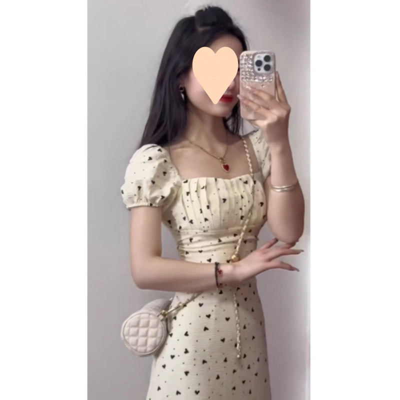 NORNS GIRL haljina od modalne tkanine, stojeći ovratnik, puff kratke rukave, srednja duljina, abstraktni uzorak, street-hipster stil
