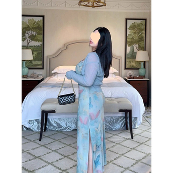 Μίντι φόρεμα με πεταλούδα-δίκτυο, αφηρημένο μοτίβο, Modal ύφασμα, χωρίς μανίκια, όρθιος γιακάς