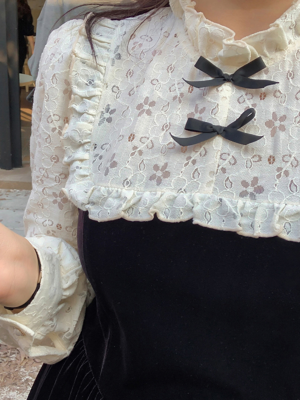 K2588 Ženska haljina za punije veličine, Lolita stil, čipka i baršun, zimska duga haljina iznad koljena