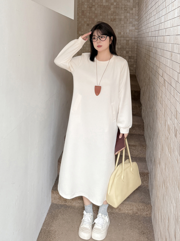 Ženska haljina-sweatshirt, plus veličina, srednje duljine, jesenji korejski stil, svestrana duga haljina