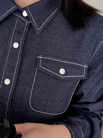 K3146 Ženska denim haljina-košulja s ovratnikom, duga rukava, A‑linija, minimalistički japansko‑korejski stil