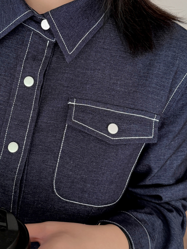 K3146 Ženska denim haljina-košulja s ovratnikom, duga rukava, A‑linija, minimalistički japansko‑korejski stil