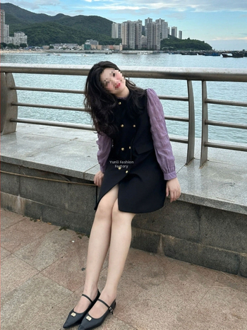 Рокля с дълги ръкави в patchwork стил, френски стил, винтидж шик силует, овча вълна с PVC като основна тъкан, пролет 2025 издание