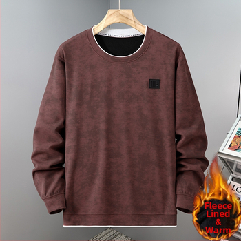 Vīriešu velūra efekta plīša džemperis ar apaļu kaklu, garām piedurknēm, brīvā piegriezuma, ziemai