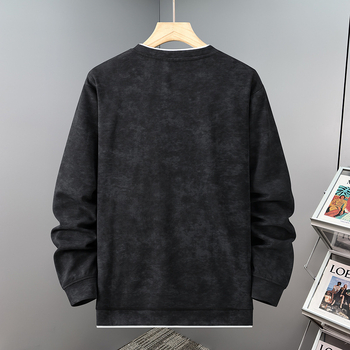 Vīriešu velūra efekta plīša džemperis ar apaļu kaklu, garām piedurknēm, brīvā piegriezuma, ziemai