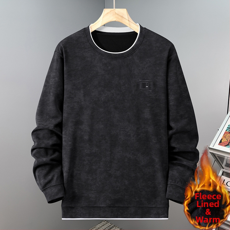 Vīriešu velūra efekta plīša džemperis ar apaļu kaklu, garām piedurknēm, brīvā piegriezuma, ziemai