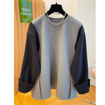 Ženski dukserica s kapuljom i okruglim izrezom, patchwork dizajn, mješavina poliestera i pamuka, srednja duljina, dugi rukavi, japansko-korejski casual stil, proljeće 2025