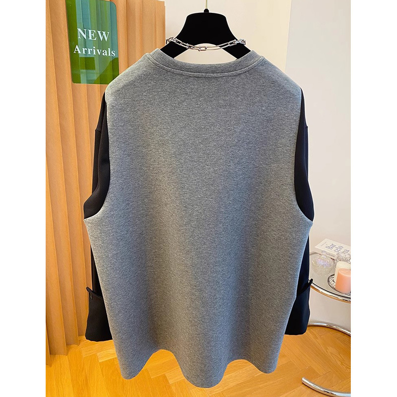 Ženski dukserica s kapuljom i okruglim izrezom, patchwork dizajn, mješavina poliestera i pamuka, srednja duljina, dugi rukavi, japansko-korejski casual stil, proljeće 2025