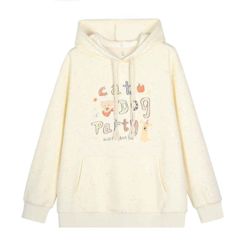 Korejskog stila hoodie s fleis podstavom, kapuljačom i zabavnim otiskom, plus veličina, ženski udoban zimski top 66111