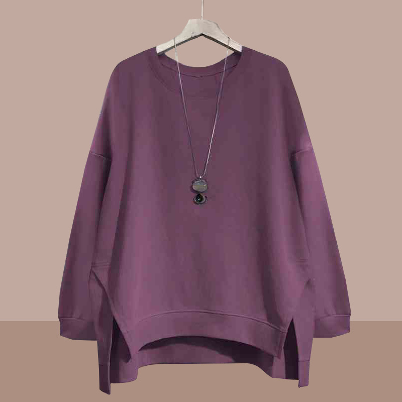 Ženski sweatshirt / fleece džemper s okruglim izrezom, nepravilni labavi kroj, dugi rukavi, srednja duljina, kolažni dizajn
