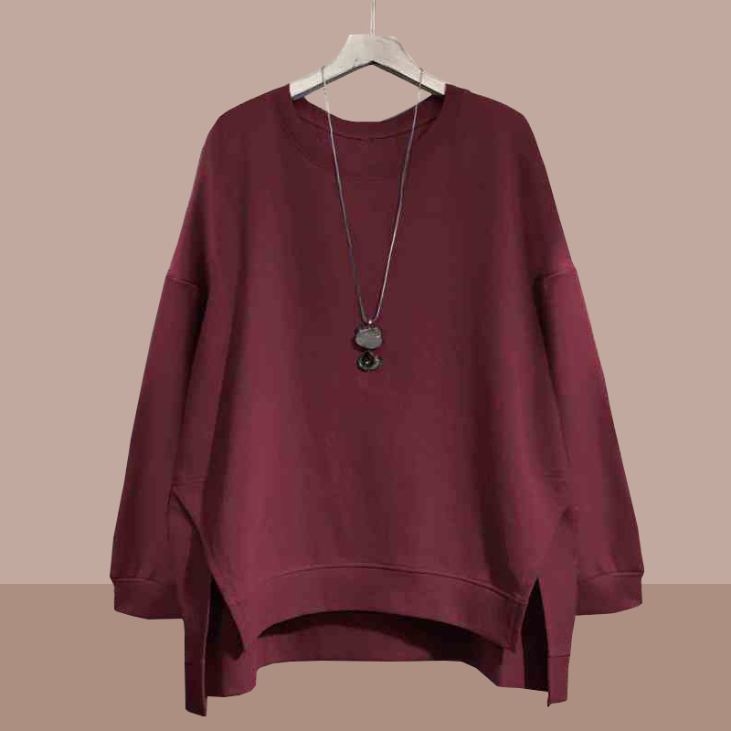 Ženski sweatshirt / fleece džemper s okruglim izrezom, nepravilni labavi kroj, dugi rukavi, srednja duljina, kolažni dizajn