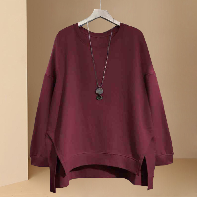 Ženski sweatshirt / fleece džemper s okruglim izrezom, nepravilni labavi kroj, dugi rukavi, srednja duljina, kolažni dizajn