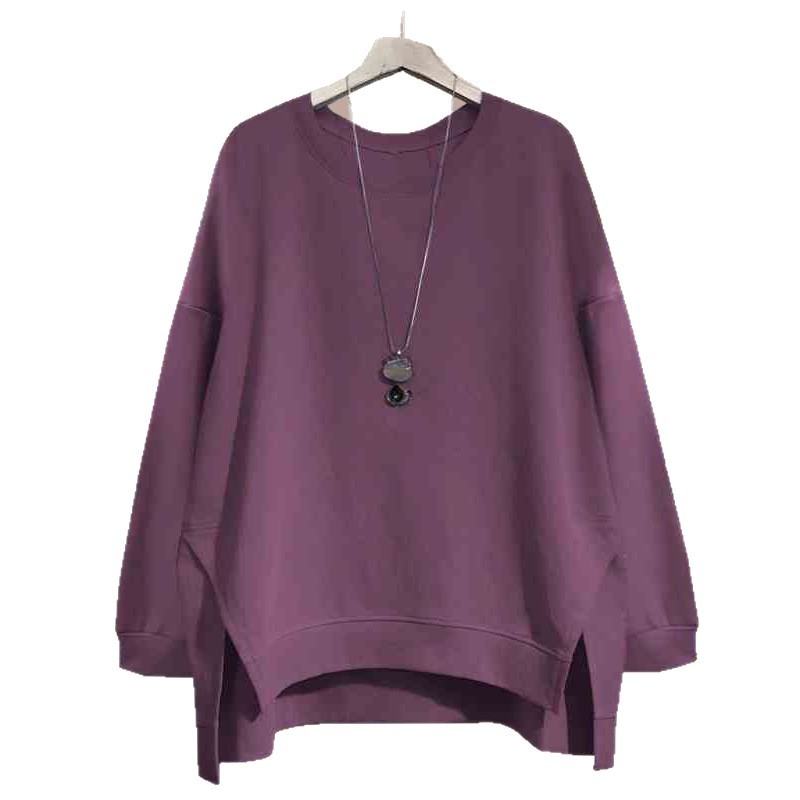 Ženski sweatshirt / fleece džemper s okruglim izrezom, nepravilni labavi kroj, dugi rukavi, srednja duljina, kolažni dizajn