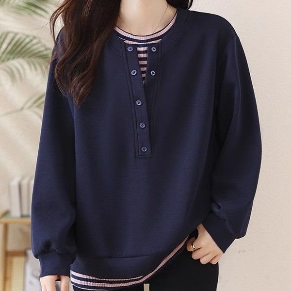 Ženski prugasti sweatshirt s okruglim izrezom i rukavima u stilu princeze, chenille tkanina, spandeks 50–70%