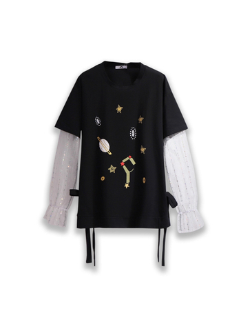 Pamuk patchwork hoodie s geometrijskim uzorkom, slobodan kroj, kapuljača, dugi rukavi