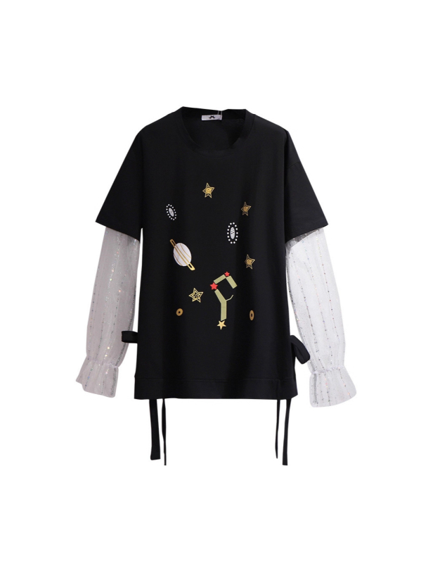 Pamuk patchwork hoodie s geometrijskim uzorkom, slobodan kroj, kapuljača, dugi rukavi