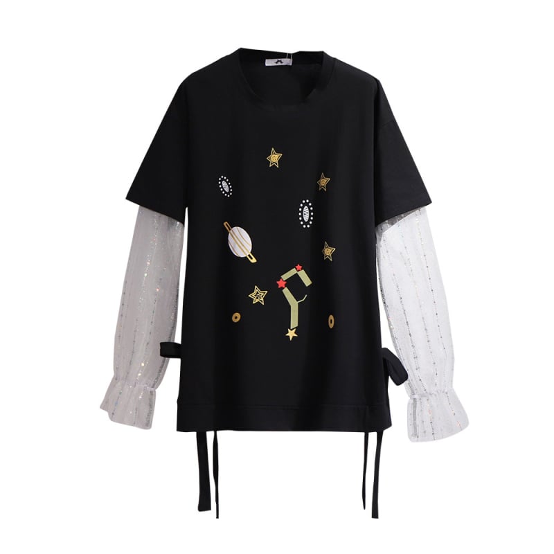 Pamuk patchwork hoodie s geometrijskim uzorkom, slobodan kroj, kapuljača, dugi rukavi