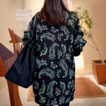 Printana dugačka mikina s dugim rukavima - cvjetni uzorak, lagani poliester, okrugli izrez, srednja duljina, japansko-korejski ležerni stil, jesen 2025