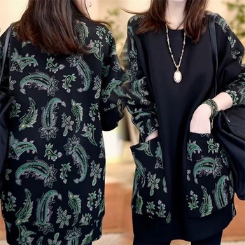 Printana dugačka mikina s dugim rukavima - cvjetni uzorak, lagani poliester, okrugli izrez, srednja duljina, japansko-korejski ležerni stil, jesen 2025