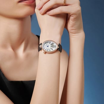 Женски часовник Kabifan – луксозен овален циферблат, кварцов Sd63d45, естествена кожена каишка, водоустойчив 30 m, стоманен корпус