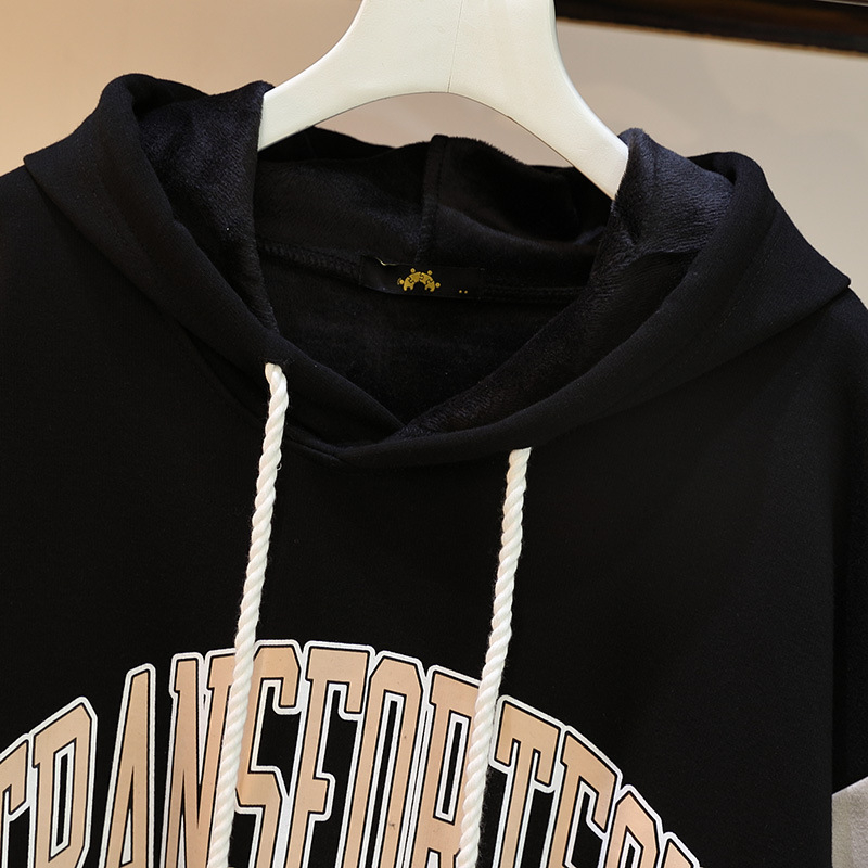 Ženski kapućasti dukserica od pamuka s fleec podstavom, otisak slova/brojeva, zimsko izdanje 2022