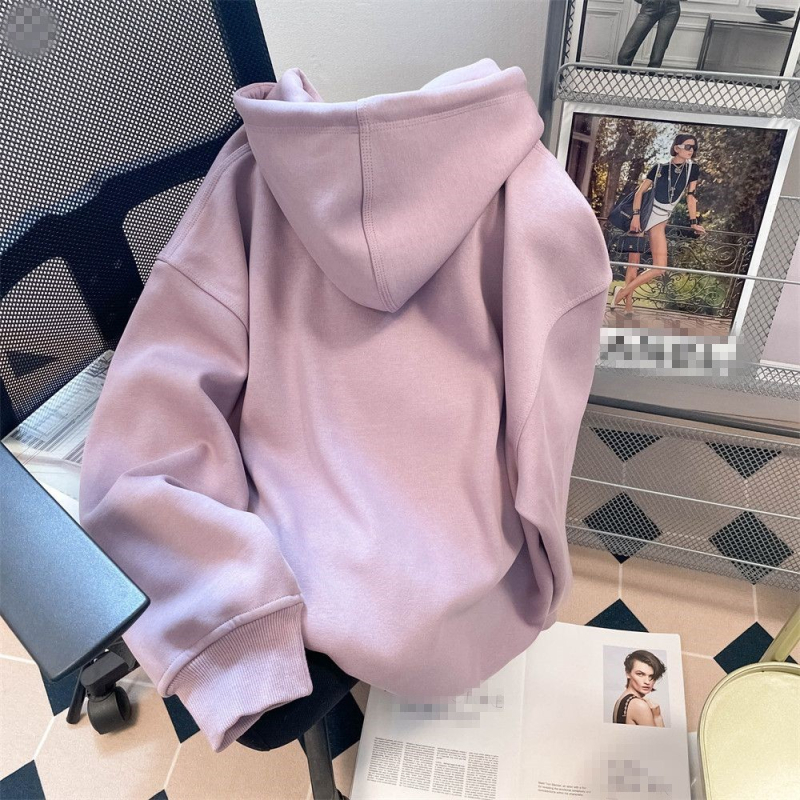 Cardigan fleece pentru femei cu glugă și fermoar, amestec de bumbac-poliester, croială lejeră, lungime medie