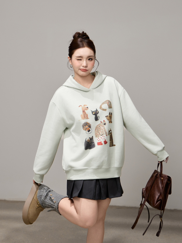 Orange Pistil ženska pamuka hoodica s tiskom, slobodan kroj, debela tkanina, dugi rukavi