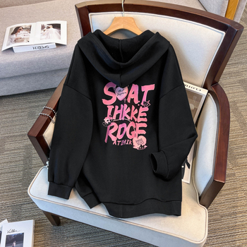 Damski zip cardigan s kapuljom, japansko-korejski casual stil, pamuk, 50–70% pamuka, dugi rukavi