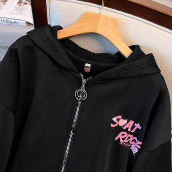 Damski zip cardigan s kapuljom, japansko-korejski casual stil, pamuk, 50–70% pamuka, dugi rukavi