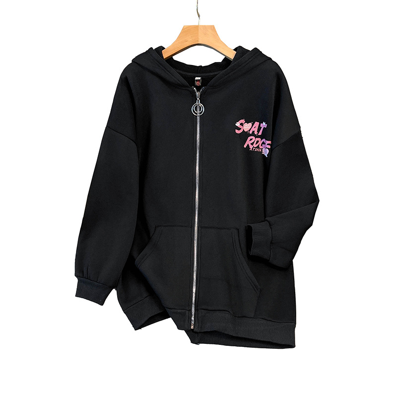 Damski zip cardigan s kapuljom, japansko-korejski casual stil, pamuk, 50–70% pamuka, dugi rukavi