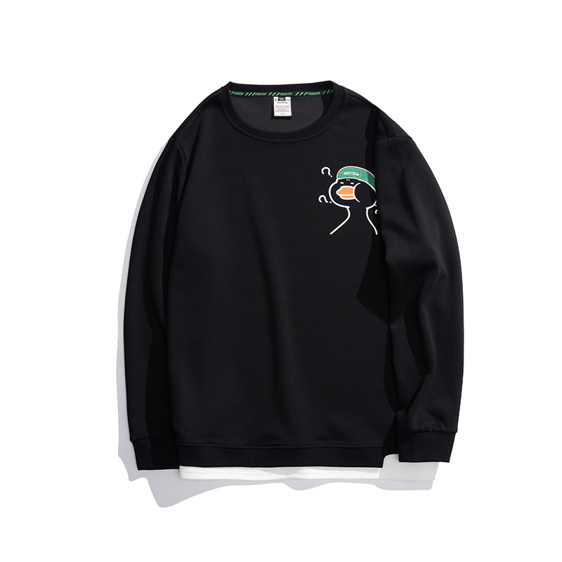 Vyrų džemperis su ilgomis rankovėmis, apvalus kaklas, spaudinimas, imitacijos dviejų dalių dizainas, laisvas kirpimas, 63% medvilnė 37% poliesteris