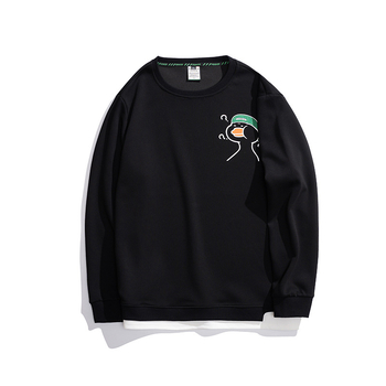 Vyrų džemperis su spauda, laisvo kirpimo linijos, ilgomis rankovėmis, apvali kaklo forma, imitacinis dviejų dalių dizainas, medvilnės-poliesterio mišinys, ruduo