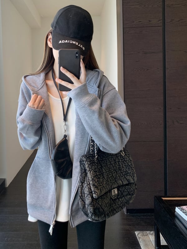 Női kapucnis pulóver dzseki gyapjúkeverék fleece-beléssel, vastag és meleg, lazán szabott, zipzár, kód G110224