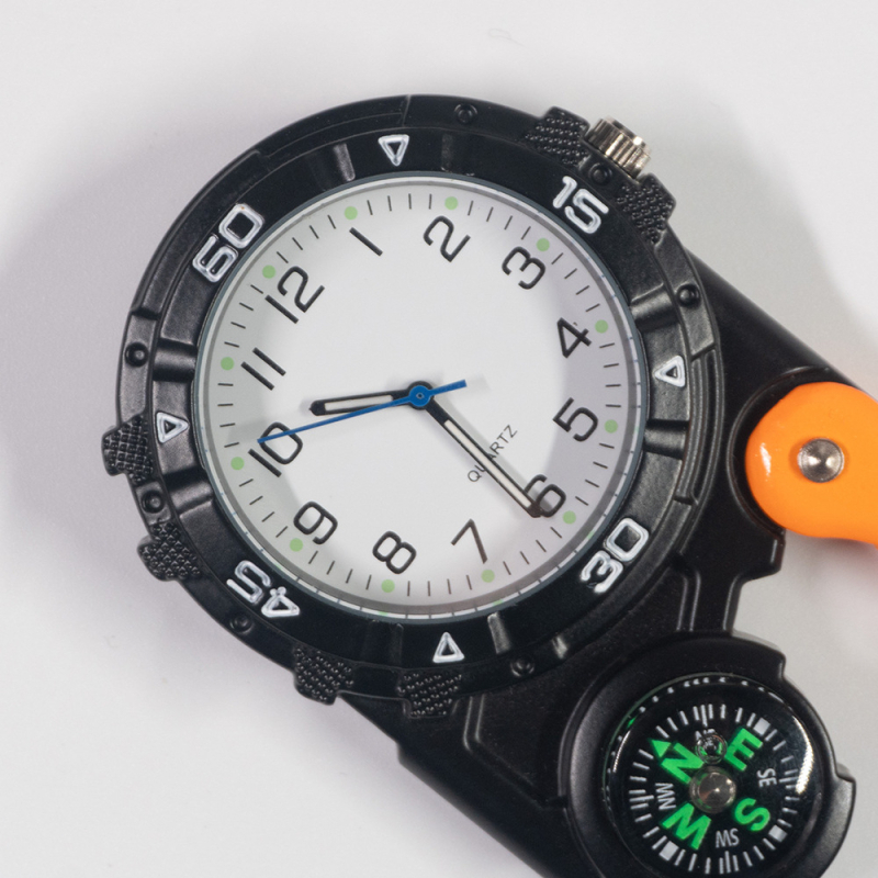 Karabiner óra külső iránytűvel, színes zsebóra kvarc Miyota mechanizmussal (41 mm tárcsa, cinkötvözet ház)