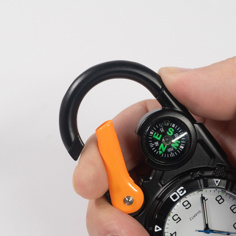 Karabiner óra külső iránytűvel, színes zsebóra kvarc Miyota mechanizmussal (41 mm tárcsa, cinkötvözet ház)