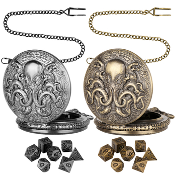 DND dobókocka kiegészítő zsebóra tok polip dizájnnal, számlap átmérője 45 mm, tok anyaga: cink ötvözet, vastagság: 15 mm, számlap forma: kör, korona típusa: spirál