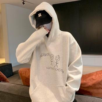 Fleece bevonat kapucnis pulóver, 3D mintázat, laza szabás, Koreai stílus, 95% pamut