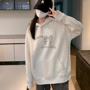 Fleece bevonat kapucnis pulóver, 3D mintázat, laza szabás, Koreai stílus, 95% pamut