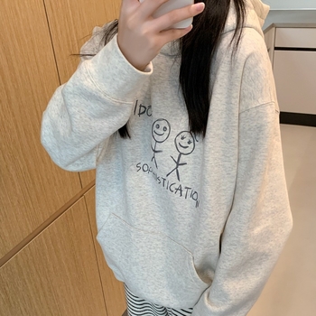 Fleece bevonat kapucnis pulóver, 3D mintázat, laza szabás, Koreai stílus, 95% pamut