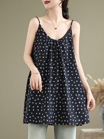 Pántos ruha chenille anyagból, nyomtatott minta, 90–95% spandex, A-line szabás, ujjatlan