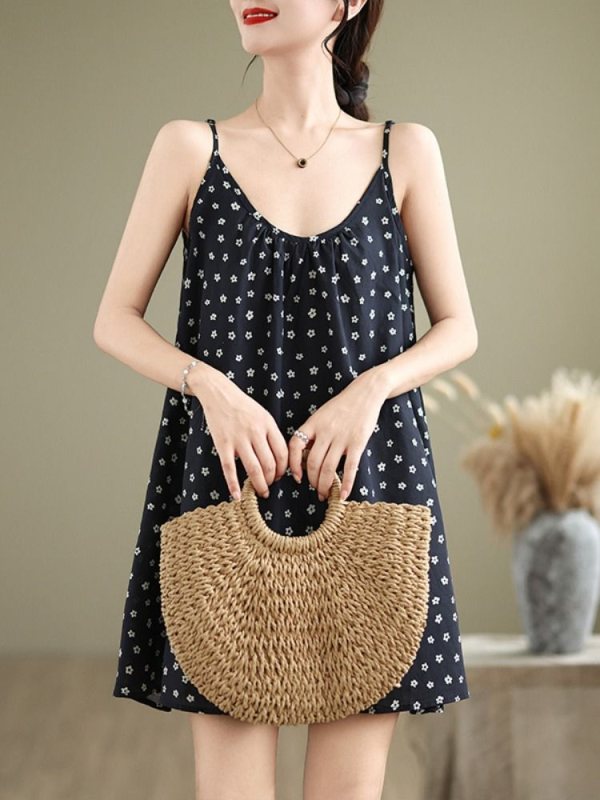 Pántos ruha chenille anyagból, nyomtatott minta, 90–95% spandex, A-line szabás, ujjatlan