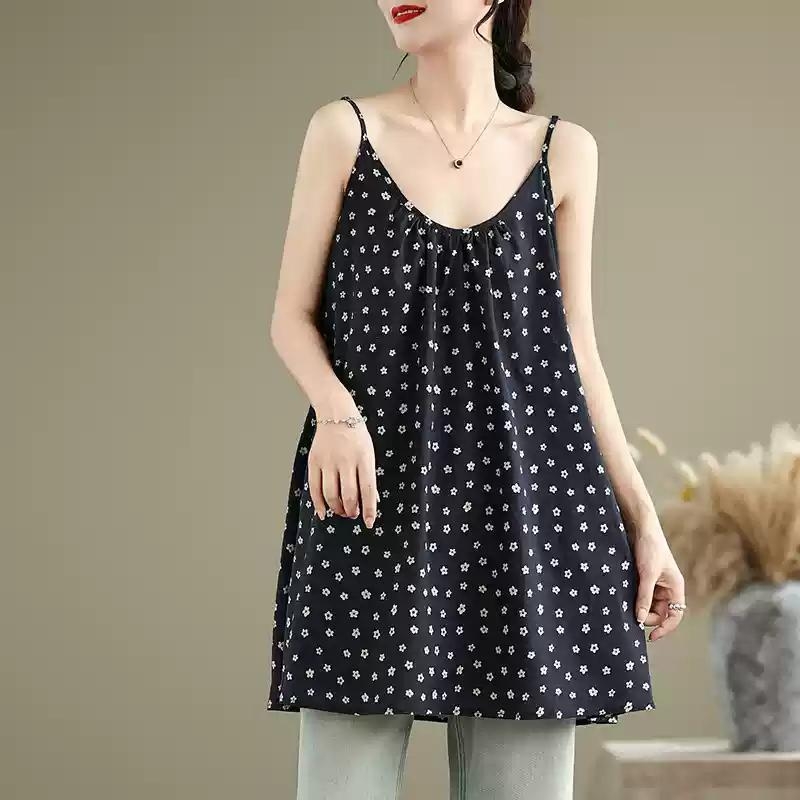 Pántos ruha chenille anyagból, nyomtatott minta, 90–95% spandex, A-line szabás, ujjatlan