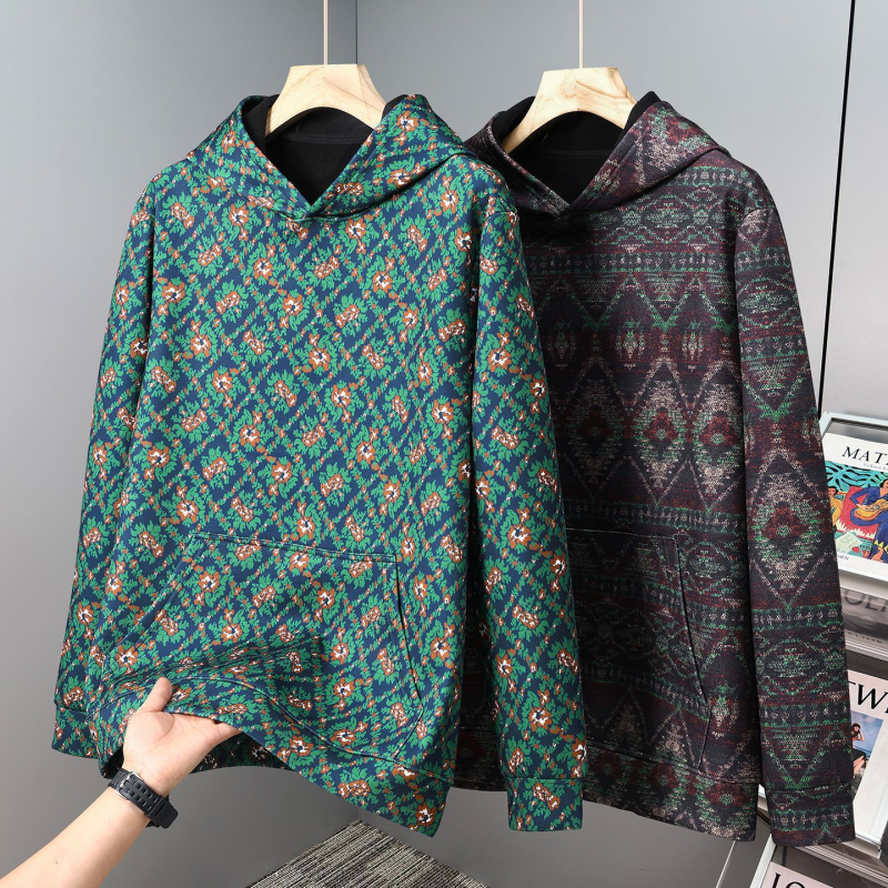 Vīriešu kapucēts džemperis, plus izmērs – brīvs piegriezums, garas piedurknes, 96% poliestera