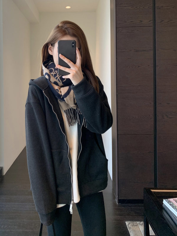 Dámska mikina s kapucňou, flísová podšívka, vlnená zmes, voľný strih, zips