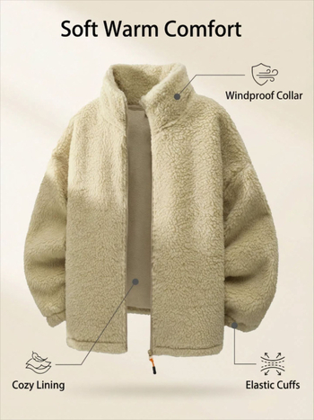 Dámska fleecová bunda, lambswool látka, hrubá, stojací golier, zips
