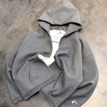 Kapuljača fleece jakna na zip, slobodan kroj, srednja duljina, dugi rukavi, 80-90% pamuka