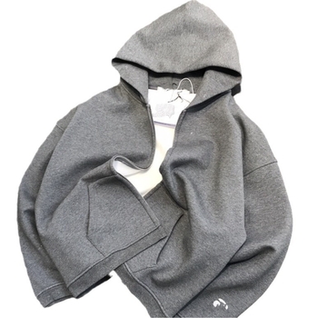 Kapuljača fleece jakna na zip, slobodan kroj, srednja duljina, dugi rukavi, 80-90% pamuka