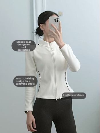 Dámska fleecová bunda s stojacim golierom a zipsom, štíhla silueta, dlhé rukávy, hrubý fleece, polyester-elastan